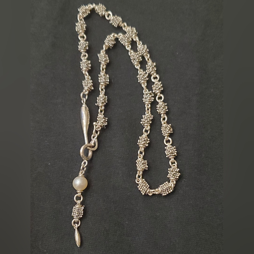 Michael Dawkins Sterling Silver Caviar Bead Necklace with Pearl Accent